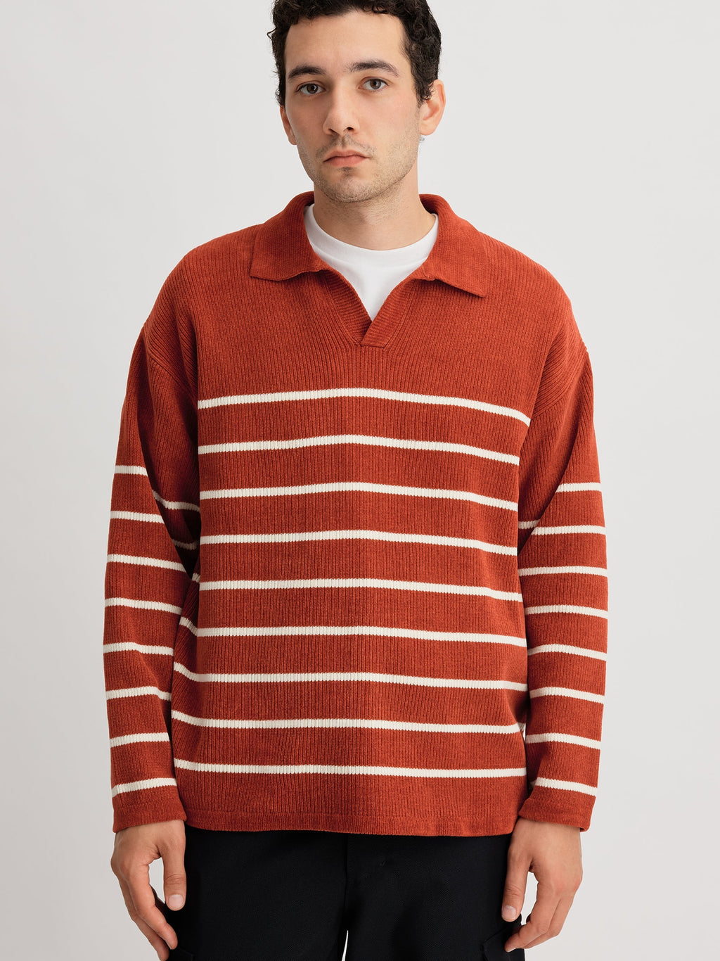 Brick/White | Mole Yarn Stripe Skipper Knit